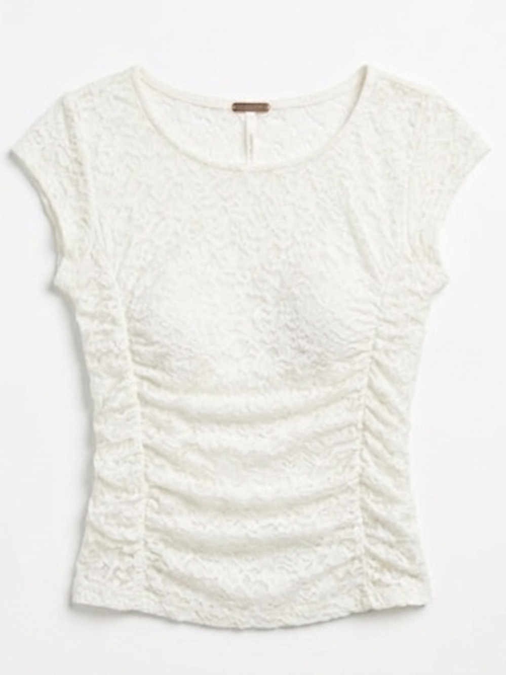 Free People Intimately Ivory Floral Lace Ruched Top Short Sleeve Women’s Medium